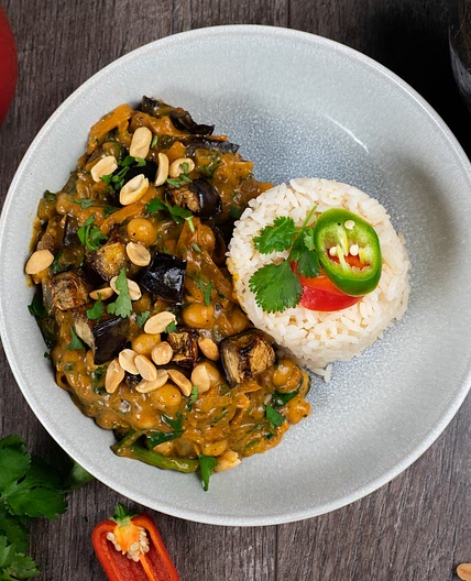 Maple Roast Aubergine & Peanut Curry by Pureety