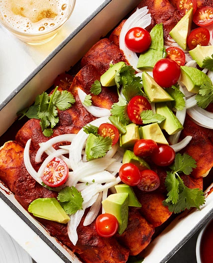 Vegan Enchiladas Stuffed With Garlic Mashed Potatoes