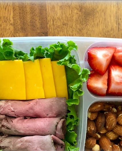 Roast Beef, Cheese, Almonds and Strawberries