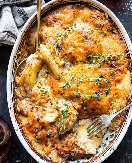 Cheesy Scalloped Potatoes with Caramelized Onions