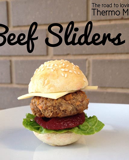 Beef Sliders hamburger patties 256 calories each.21.5g carbs 13.6g fat 22.3g protein **