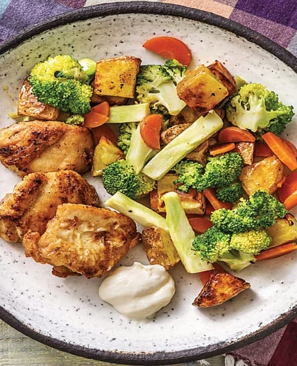 Southern Sweet Mustard Chicken with Roast Potatoes & Honey Mustard Veg