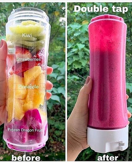 Dragonfruit pineapple smoothie with kiwi , strawberries and almond milk.