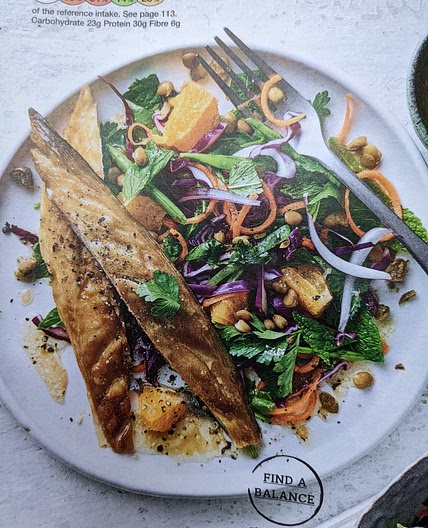 Smoked mackerel with rainbow lentil slaw