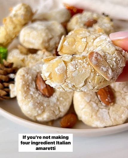 4 Ingredient Amaretti cookies — without the Amaretto but just as good. Possibly one of my favourite cookie recipe in the world. I love it more than a chocolate chip, more than oatmeal cookies, more than gingerbread cookies and more than sugar cookies. They