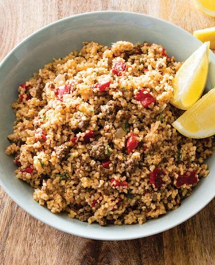 *0306kcal[8.0][10/10]* Bulgur with Herbed Lamb and Roasted Red Peppers