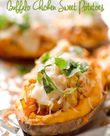 Twice Baked Buffalo Chicken Sweet Potatoes