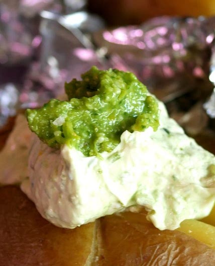 Jacket Potatoes with Pesto Sour Cream