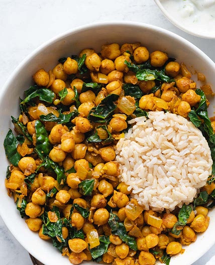 Indian-Spiced Skillet Chickpeas & Kale with Raita