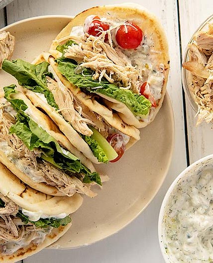 Slow Cooker Greek Chicken Gyros with Tasty Tzatziki Sauce