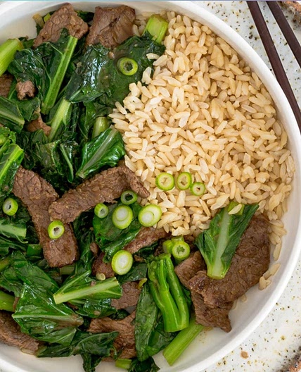 Stir Fried Garlic Beef with Brown Rice