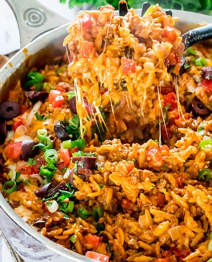 One Pot Cheesy Taco Orzo