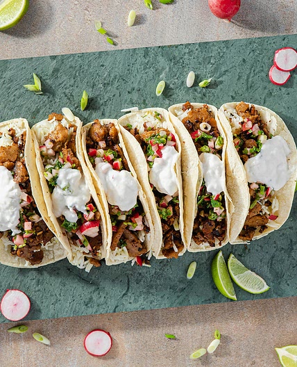 Seitan Asada Tacos with Lime Rice & Radish Salsa