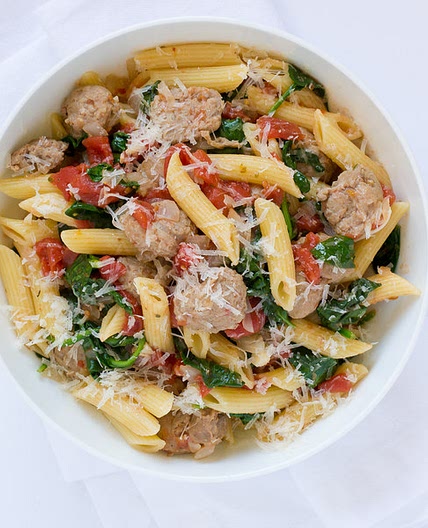Sausage, Tomato & Spinach Pasta with Parmesan