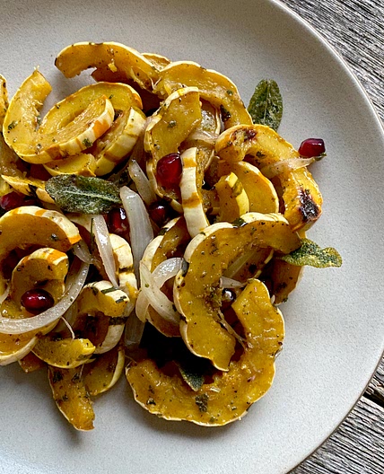 Roasted Delicata Squash w/ Sage & Pomegranate