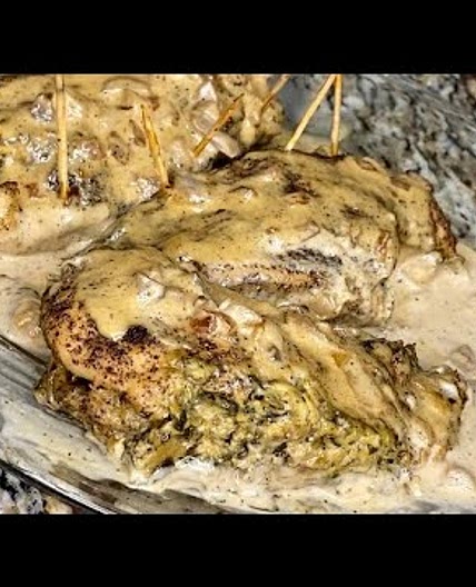 stuffed chicken w/ creamy mushroom sauce
