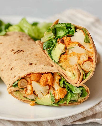 Buffalo Cauliflower Chickpea Wraps