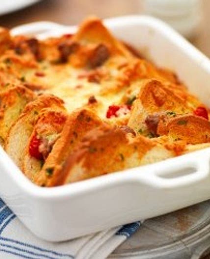 Savoury Sausage & Tomato Bread & Butter Pudding