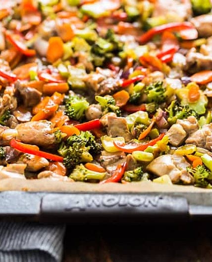 Honey Garlic Chicken and Veggie Sheet Pan Stir Fry