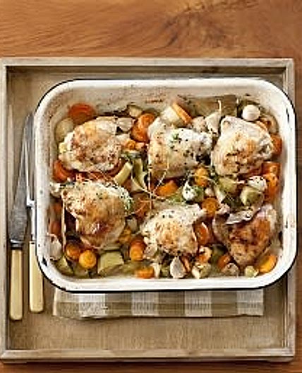 Roast Leek and Lemon Chicken Thighs