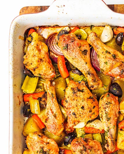Chicken Roasted on a Bed of Vegetables