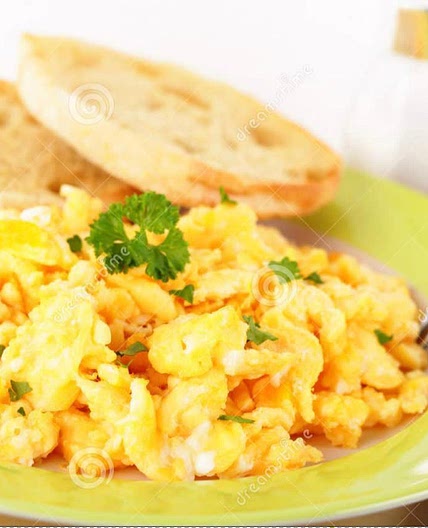 Scrambled Eggs with Cheese and English Muffins 