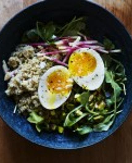 Arugula Breakfast Salad with Toasted Pistachio, Radish & Soft Eggs (serves 2) Gluten-free, Dairy-free