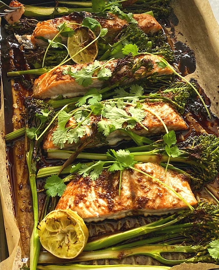 Baked salmon, ginger, and broccolini. — The Cordony Kitchen — Amanda Cordony