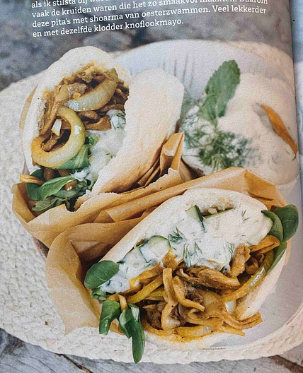 Oyster mushroom shawarma with garlic mayonaise 