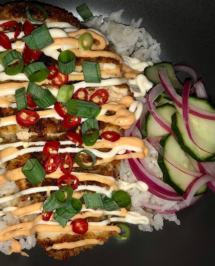 Japanese crispy chicken rice bowl 