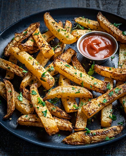 Herbed Rutabaga Oven Fries with Spicy Garlic Ketchup from Cooking Whole30