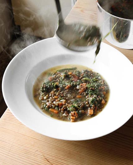 Puy lentil and spinach soup
