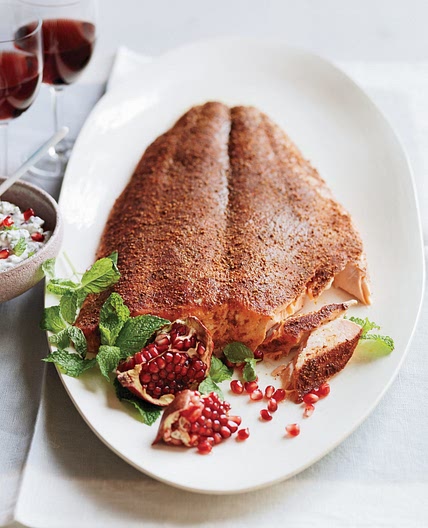 Spice-Rubbed Salmon with Herb-and-Pomegranate Raita