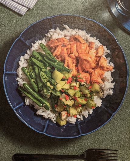 Teriyaki salmon poke style bowl