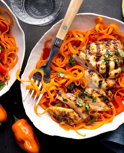 Jamaican Jerk Chicken With Sweet Potato Zoodles