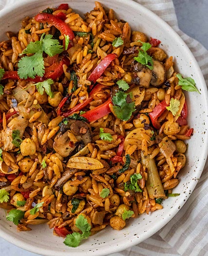 One Skillet Toasted Garlic and Chickpea Orzo