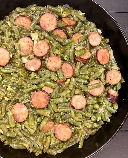 Cajun Smothered Green Beans With Sausage