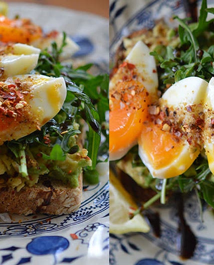 Lemony avocado, rocket and eggs on toast