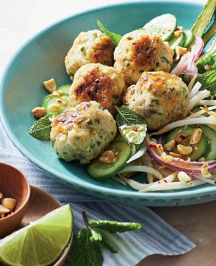 Thai fish balls with pickled cucumber salad