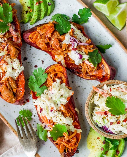 Gut-Friendly Instant Pot BBQ Chicken Stuffed Sweet Potatoes