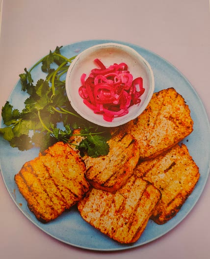 Sriracha Griddled Tofu with Pickled Onions, Lime and Corriander