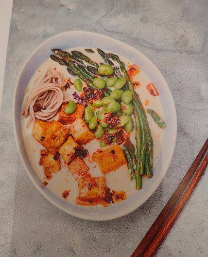 White Miso Ramen with Tofu and Asparagus