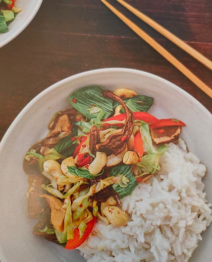 Porcini Mushroom Stir Fry with pak choi and cashew nuts