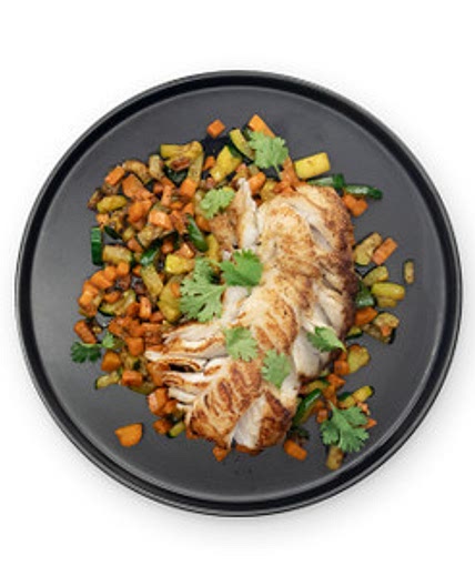 Cabillaud & poêlée légumes au curry