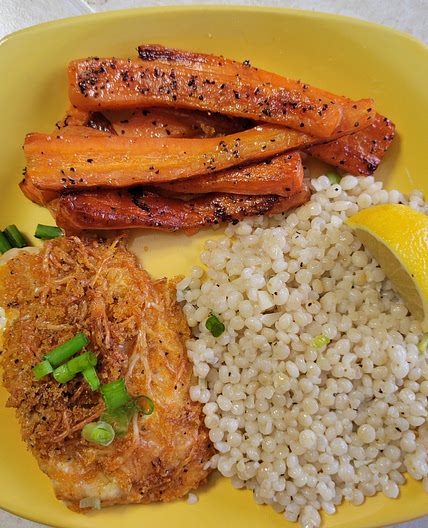 Mozzarella Herb Chicken with Israeli Couscous and Carrots
