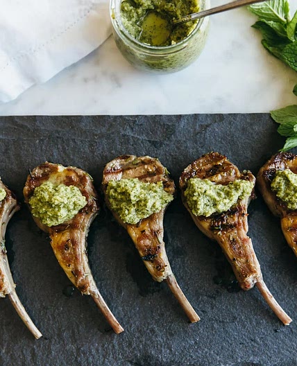 Rosemary Grilled Lamb Chops with Mint Apple Sauce