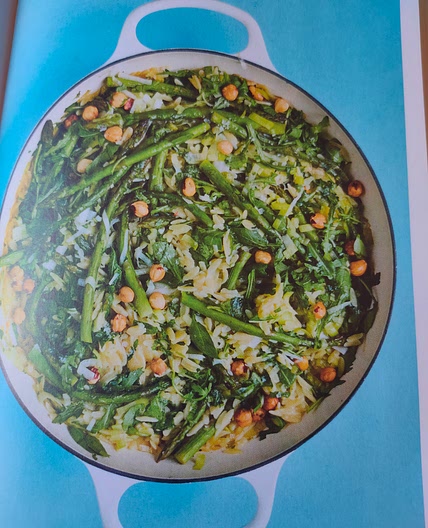 Quick Cook Leek Orzotto with Asparagus, Hazlenuts and Rocket