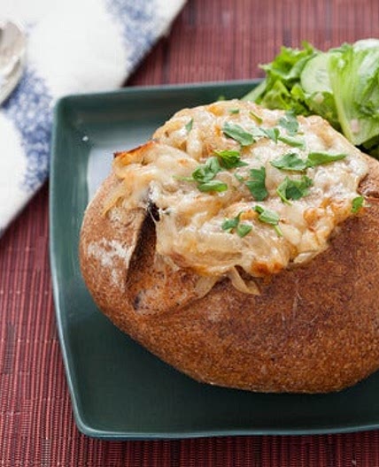 French Onion Soup in a Sourdough Bread Bowl