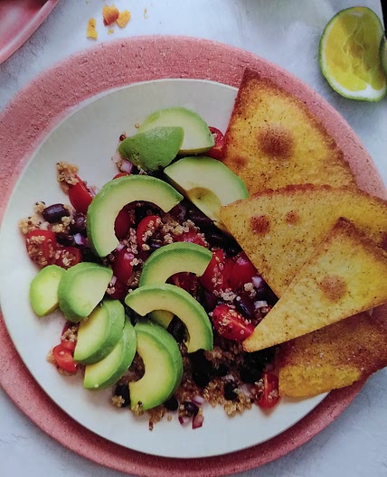 Black Bean, Avocado and Quinoa Salad with Paprika Tortilla Chips