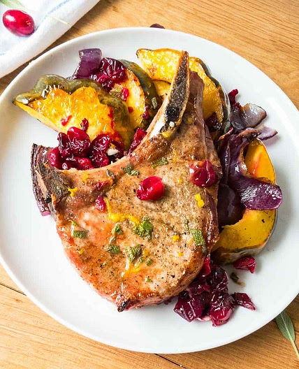 Acorn Squash & Pork Chops with Cranberries